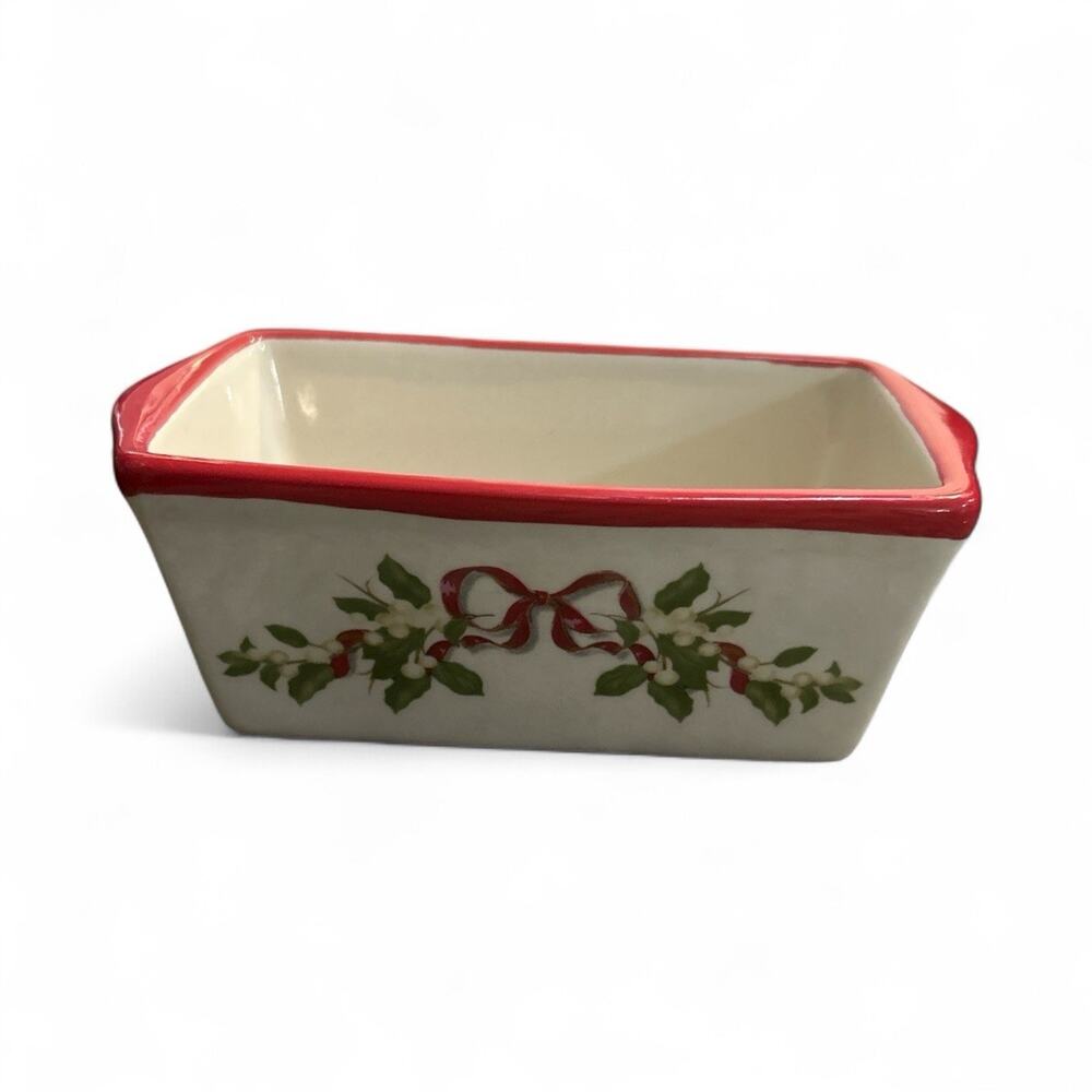 Vintage Nantucket‎ Stoneware Baking Dish Christmas Loaf Pan Mini Bread Small